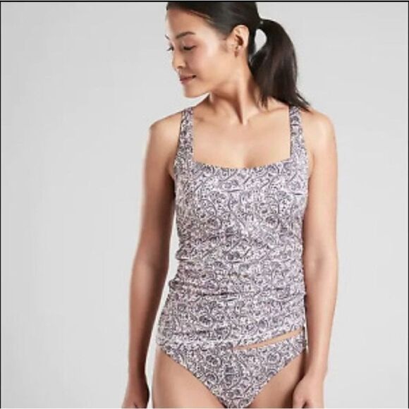 Athleta Aqualuxe Batik NWT brown and white Jacobean tankini swim top - Picture 1 of 7